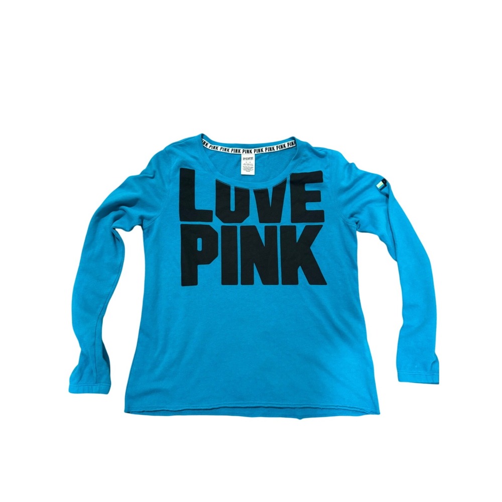 PINK Victoria's Secret LOVE PINK Long Sleeve Top Medium‎ Blue Logo Shirt